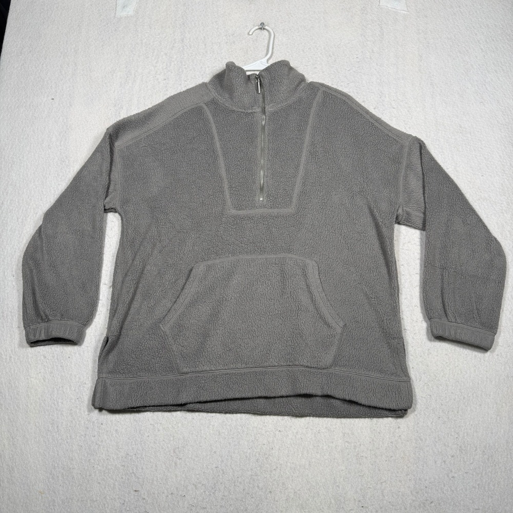 Old Navy Gray Sherpa Fleece Quarter Zip Pullover Kangaroo Pocket Mens Medium